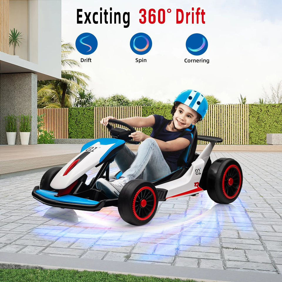 24V Go Kart Ride On Racing Toy for Kids 6+ Ride On Drift Kart with 200W*2 Extra Powerful Motors Large Battery with Music Horn AXSSIBLZ
