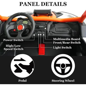 24V 7AH 2 Seater Power 25" 4WD Largre Kids' Electric Vehicles with Remote Control UTV Ride EVA Tires, Spring Absorbers, Orange AXSSIBLZ