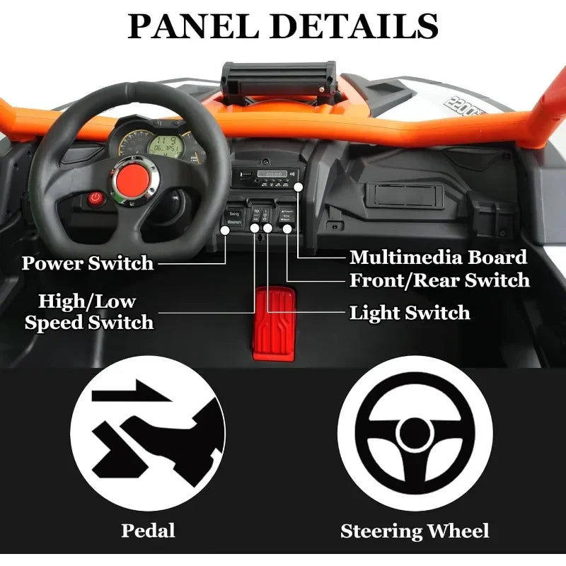 24V 7AH 2 Seater Power 25" 4WD Largre Kids' Electric Vehicles with Remote Control UTV Ride EVA Tires, Spring Absorbers, Orange AXSSIBLZ
