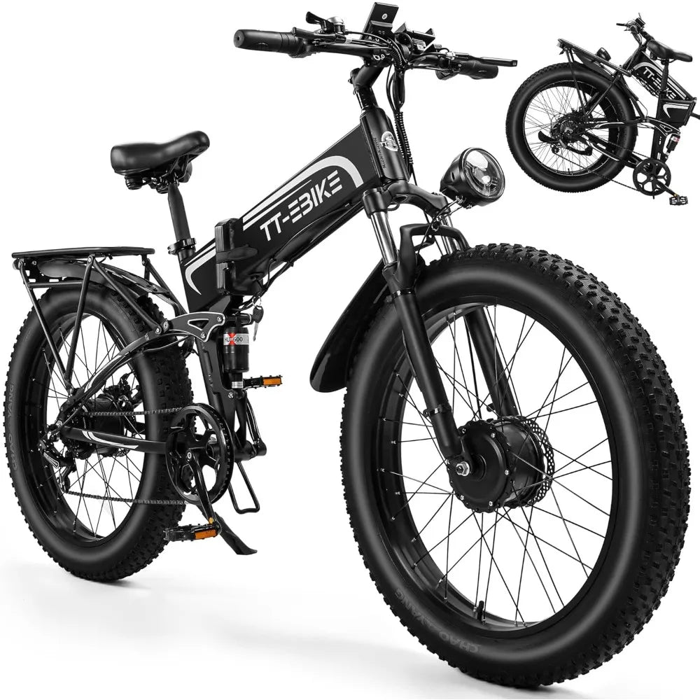 26 inch PowerFold 3000W Fat Tire Folding E-Bike – 52V 28AH, 40 MPH Speed AXSSIBLZ