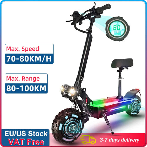 5600W Adult Electric Scooter W/Seat,Dual Motor EScooter, 3 Speed 80km/h 90kmRange,60V 27AH,11'' Heavy Duty Vacuum Off-Road Tire AXSSIBLZ