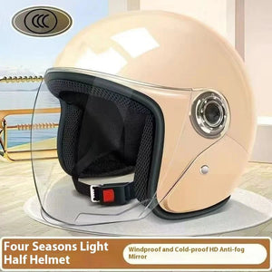 Electric Motorcycle Helmet Motor Car Scooter Bike Men Woman Open Face Half Helmet Anti-UV Safety Hat Bicycle Cap with Goggles AXSSIBLZ