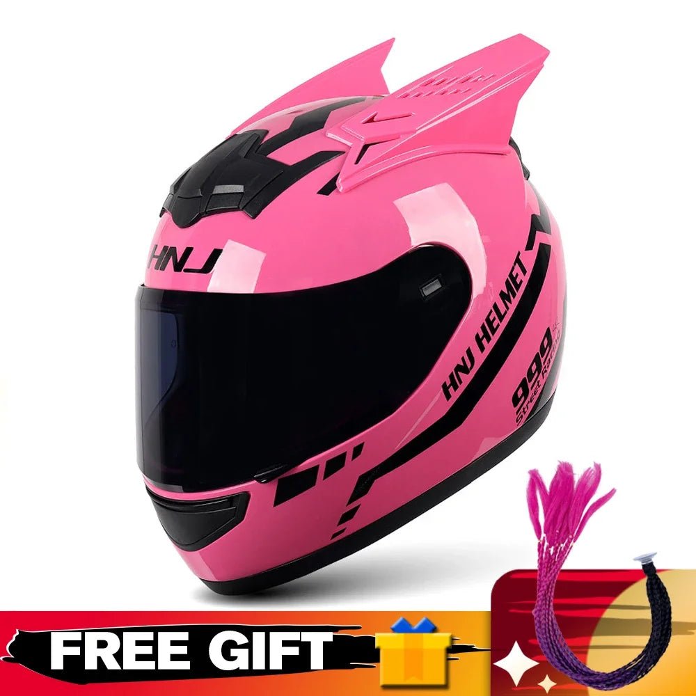 Helmets Motorcycle Personality Horn Motocross Helmet Full Face Motorbike Helmet Breathable Casco Ear Moto Helmets for Men Women AXSSIBLZ