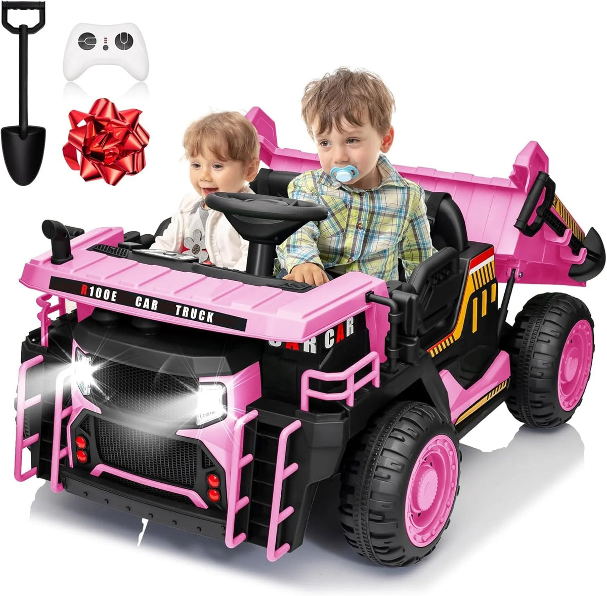 24V Ride on Toys w/Remote Control, 2 Seater 400W Ride on Dump Truck, Electric Powered Ride on w/Dump Bed, 3 Speeds, Shovel, Blue AXSSIBLZ