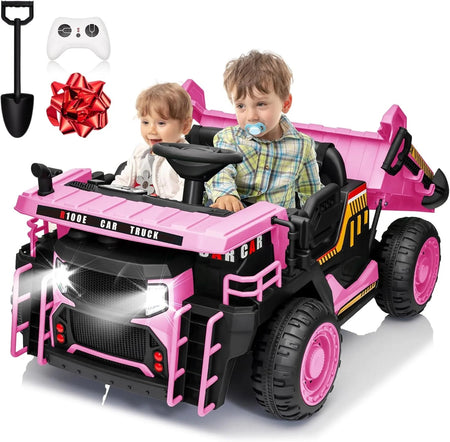 24V Ride on Toys w/Remote Control, 2 Seater 400W Ride on Dump Truck, Electric Powered Ride on w/Dump Bed, 3 Speeds, Shovel, Blue AXSSIBLZ