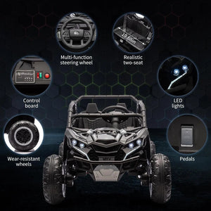 24V Ride On Car For Kids, 4WD Electric Vehicle With Remote Control, 2 Seater, LED Lights, Four-Wheel Shock Absorption, 3 Speeds AXSSIBLZ