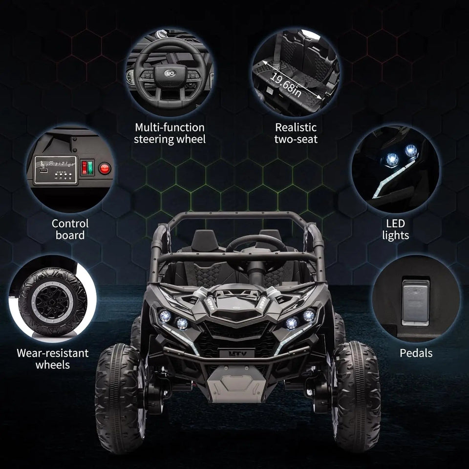 24V Ride On Car For Kids, 4WD Electric Vehicle With Remote Control, 2 Seater, LED Lights, Four-Wheel Shock Absorption, 3 Speeds AXSSIBLZ