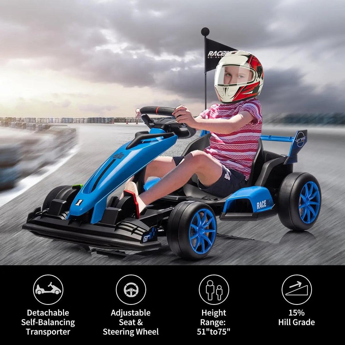 24V Go Kart, Electric Drift Kart Car with Adjustable Seat, Outdoor Ride On Toy with Variable Speed Mode, High-Speed Racing AXSSIBLZ