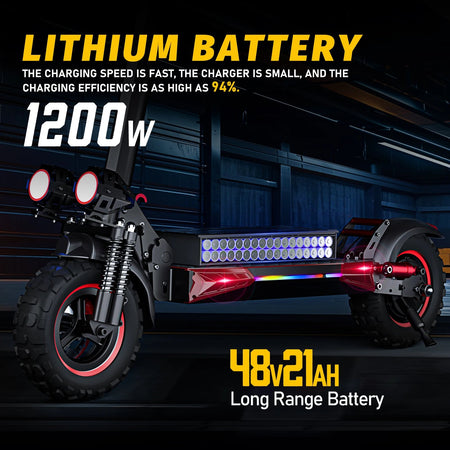 1200W Off-road Electric Scooter with Seat, 48V 21Ah Battery, Max speed 30Mph, Range 35Miles, Foldable Commuter E-scooter AXSSIBLZ