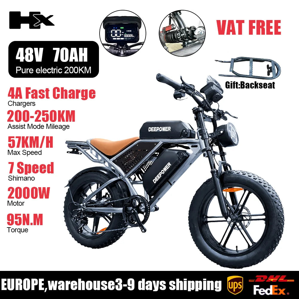 HX Q20PRO Beast 2000W 48V 55AH Electric Fat Tire Mountain Bike for Adults with Powerful Oil Brakes AXSSIBLZ