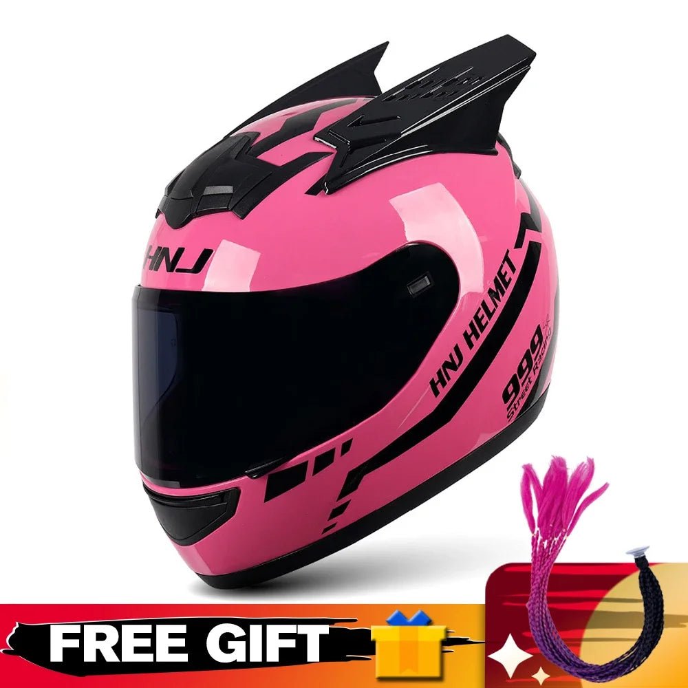 Helmets Motorcycle Personality Horn Motocross Helmet Full Face Motorbike Helmet Breathable Casco Ear Moto Helmets for Men Women AXSSIBLZ