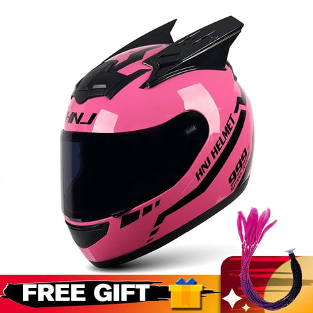 Helmets Motorcycle Personality Horn Motocross Helmet Full Face Motorbike Helmet Breathable Casco Ear Moto Helmets for Men Women AXSSIBLZ