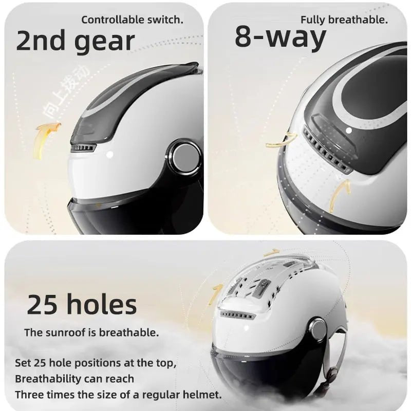 BIBEE Electric Motorcycle Helmet Summer Breathable Electric Bike Open Face Helmet Men Women Dual Lenses Jet Scooter Half Helmets AXSSIBLZ