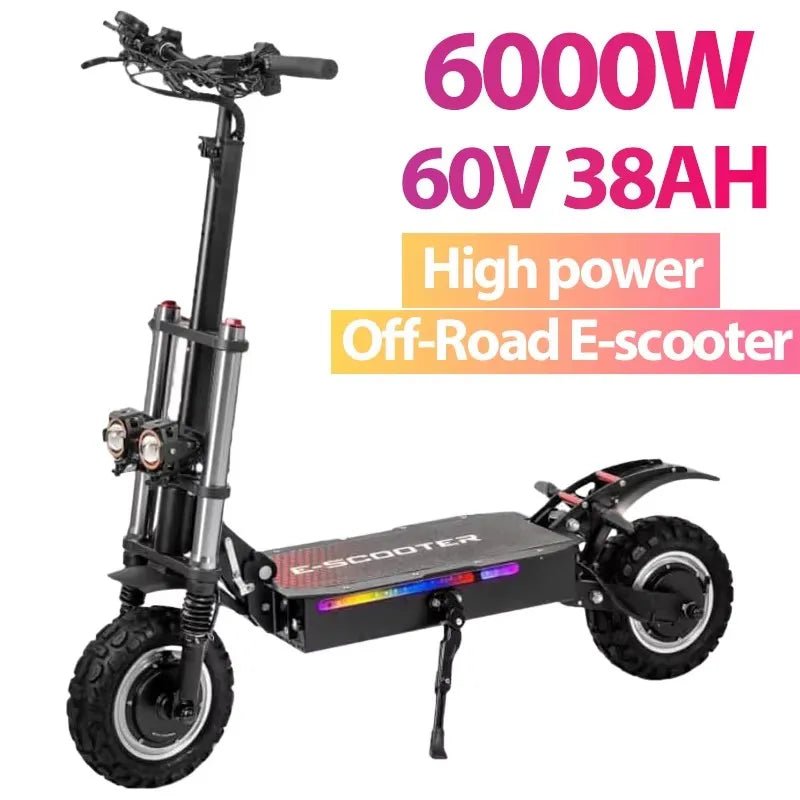 6000W High Power Adult Electric Scooter  Off-Road Commute Foldable 60V 38Ah Large Battery 60 Miles Range 50 Mph Fast E-Scooter AXSSIBLZ
