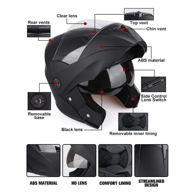 Flip-Up Motorcycle Helmet – Dual Lenses, Full Face Protection, Ideal for Riding & Motocross AXSSIBLZ