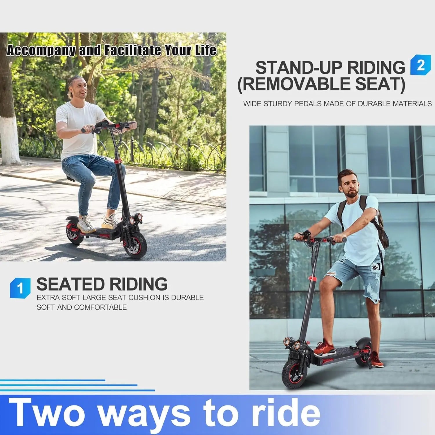 1200W Electric Scooter with Seat for Heavy Adult, Max 35miles Range, 11'' Off-road Tires, Fast E-scooter for Commuting AXSSIBLZ