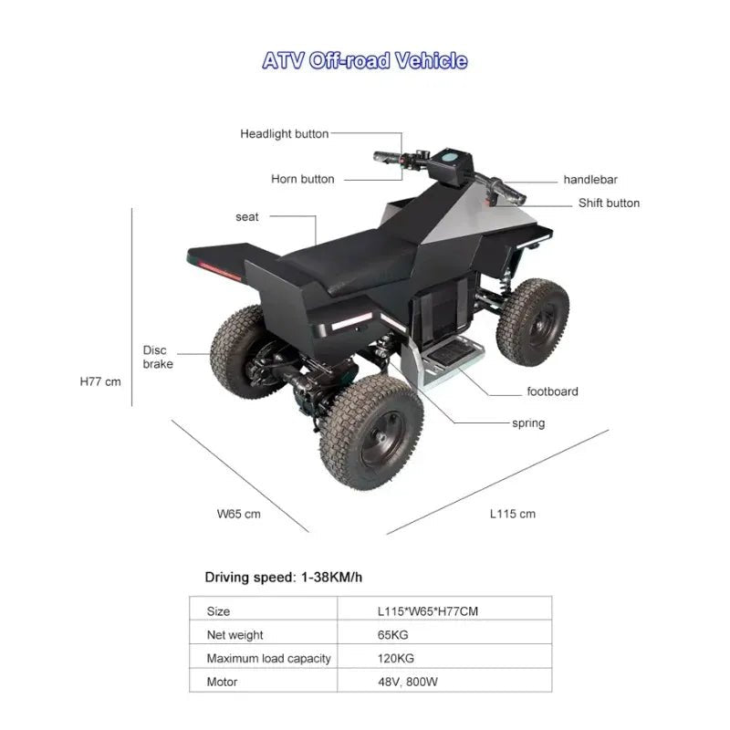 800W Kids Electric ATV, 4-Wheel Off-Road Quad, Children’s Electric Dirt Bike, Youth Beach Sand Buggy for Ages 8-12 AXSSIBLZ