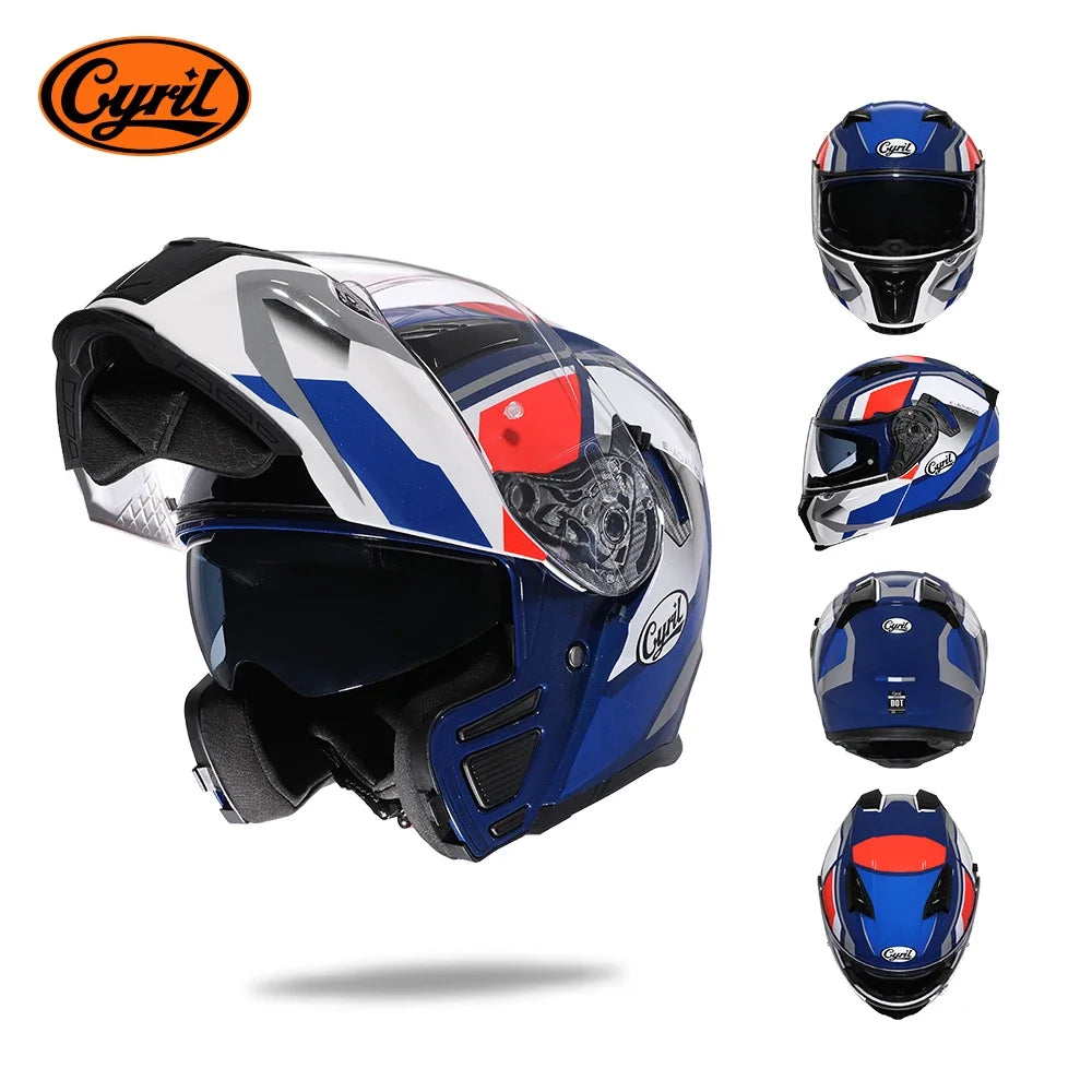 Full Face Motorcycle Helmet with Dual Visor Cyril Flip-up Motorcycle Helmet with Bluetooth Slot For Adult DOT Approved Helmet AXSSIBLZ