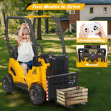 12V Kids Ride on Forklift Car with Tent, Electric Ride On Construction Car with RC, Liftable Fork and Pallet, 2 Speeds, Music, U AXSSIBLZ