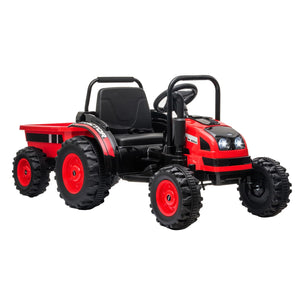 12V Kids Ride-On Tractor with Trailer,Remote Control,Music,LED Light,Rear Wheels Suspension,Battery Powered Electric Vehicle Toy AXSSIBLZ