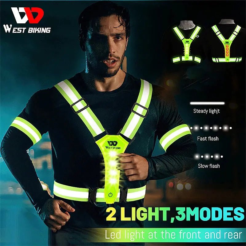 WEST BIKING Cycling Reflective USB Rechargeable LED Safety Vest - AXSSIBLZ