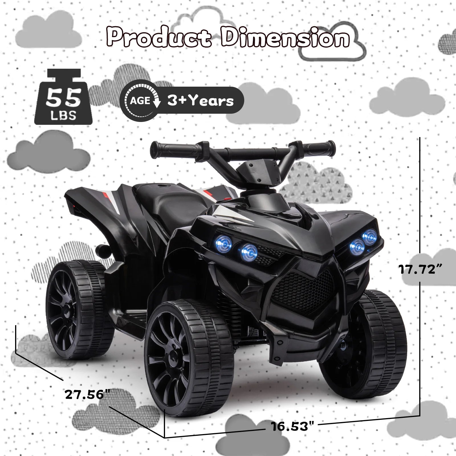 Kids 6V ATV, Ride on Quad Car Toy with LED Lights, Music, Foot Pedal Wear-Resistant Wheels, Battery Powered Electric Vehicle AXSSIBLZ