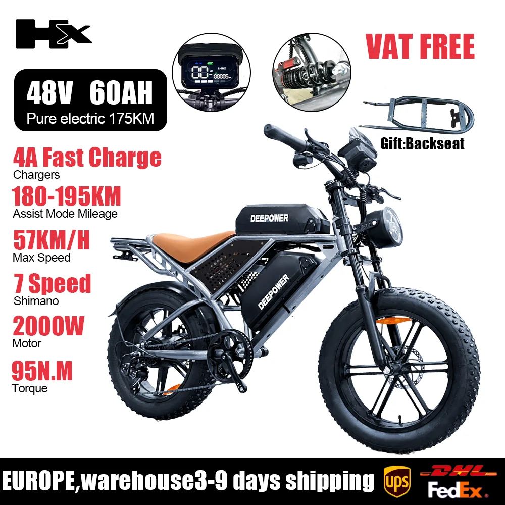 HX Q20PRO Beast 2000W 48V 55AH Electric Fat Tire Mountain Bike for Adults with Powerful Oil Brakes AXSSIBLZ