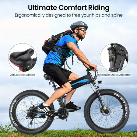 Xtreme Explorer 26" Fat Tire Ebike – 500W Power, 48V 10Ah Battery, Foldable Design, 20MPH for Adults AXSSIBLZ