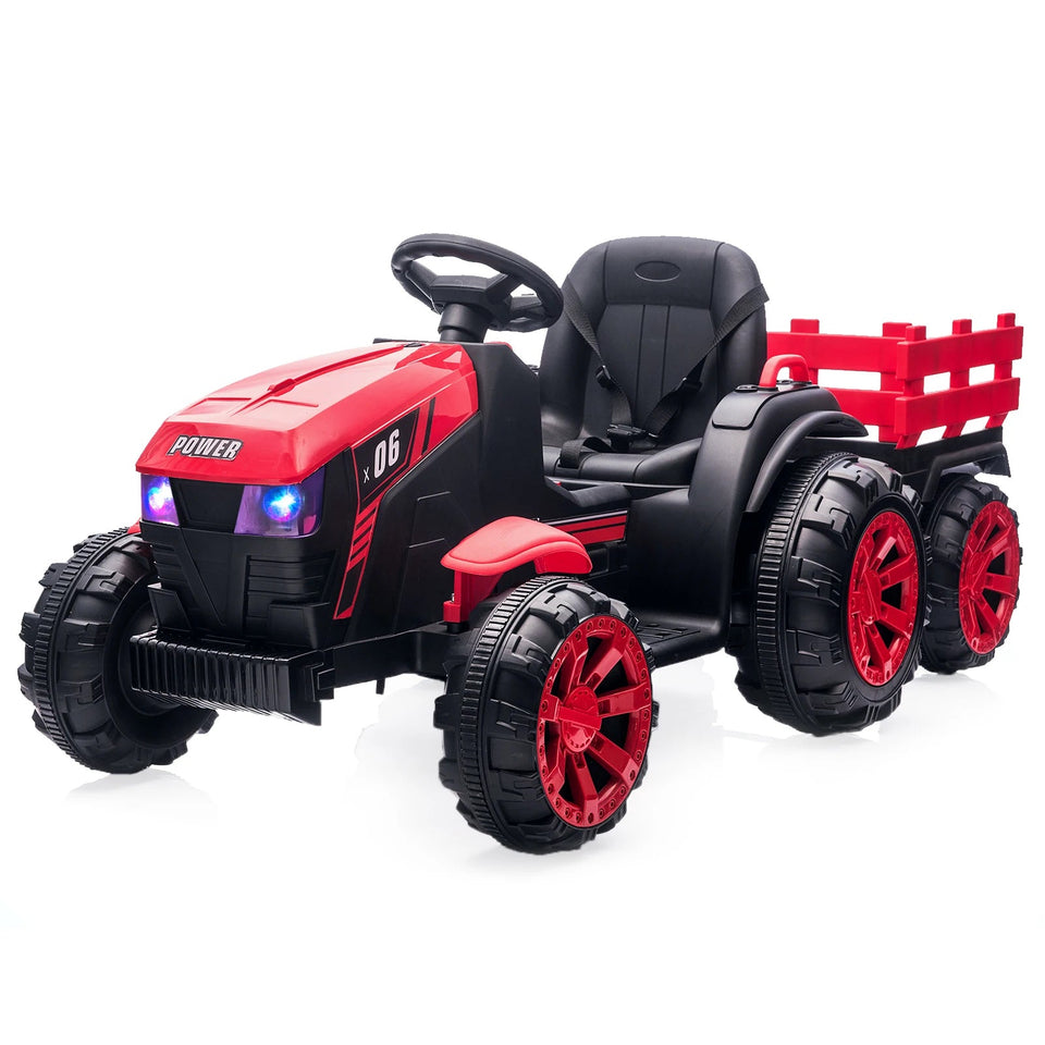 Kids Ride On Tractor with Trailer 12V Battery Powered Electric Kids Car Vehicle Toys with Dual Motors,Remote Control,LED Lights AXSSIBLZ