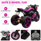 12V Three-wheel Ride On Motorcycle, Kids Electric Motorbike with Horns, LED Lights, Gift for Kids 3-8 Years,Rosy AXSSIBLZ