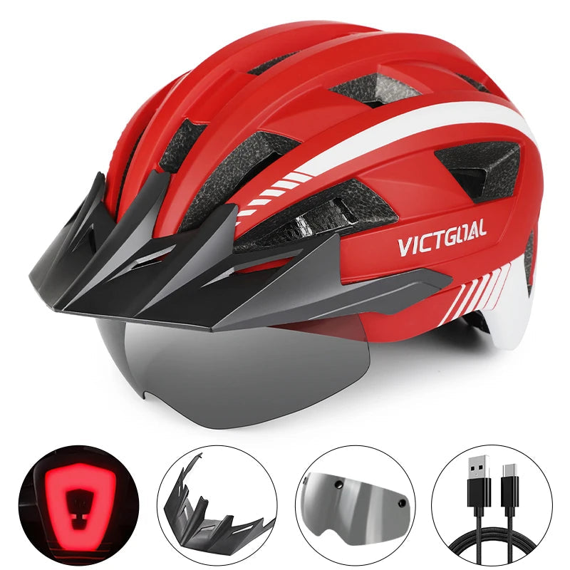 VictoSafe MTB Helmet – Complete Protection with LED, Visor & Goggles for Cyclists AXSSIBLZ