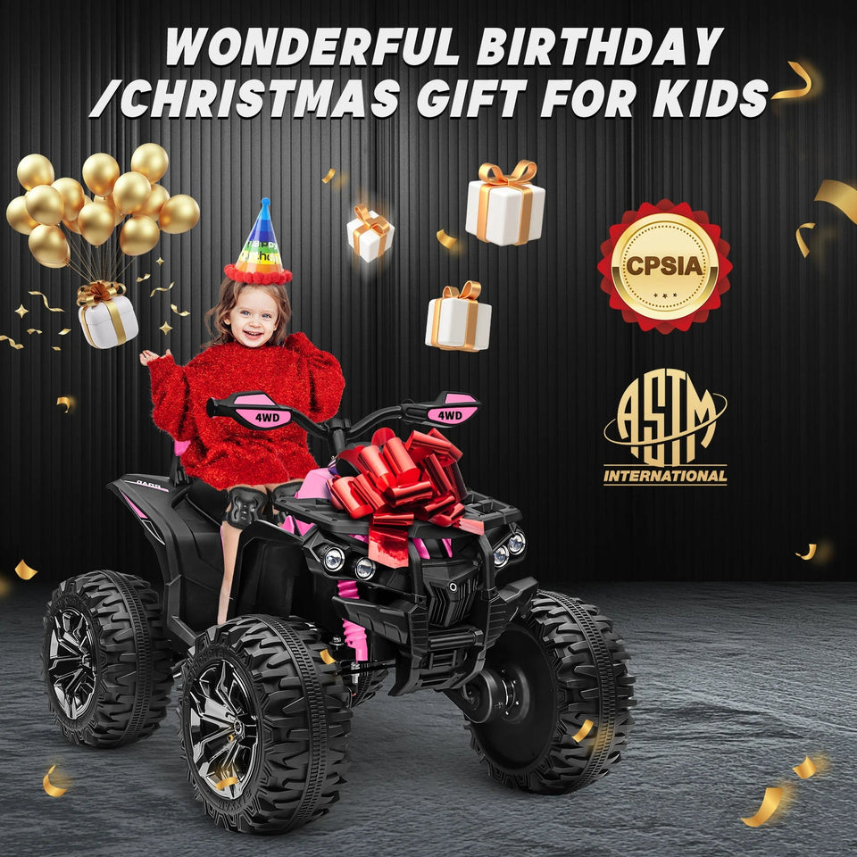 4x4 24V Kids Ride on ATV w/ Remote, 2 Seater Powerful 4-Wheeler Quad Electric Car, 800W Motor Ride on Toys w/ High/Low Speed AXSSIBLZ