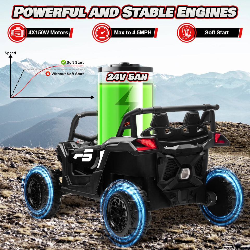24V Ride On Car for Kids w/Remote Control, JOYRACER Battery Powered Off-Road UTV, 4x150W Motors,4 Shock Absorbers, 4.5 Mph Max S AXSSIBLZ