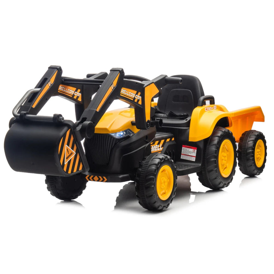 12V 25W*2 3 in 1 Kids Ride on Excavator & Tractor with Detachable Trailer, Kids Electric Vehicles with Remote Control, Digger AXSSIBLZ