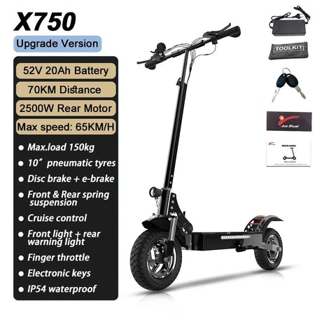 AJOOSOS X750 Electric Scooter Adults 52V 1600W 2500W Rear Motor 3 Speed Gear 65km/h 75km электросамокат E Scooter AXSSIBLZ