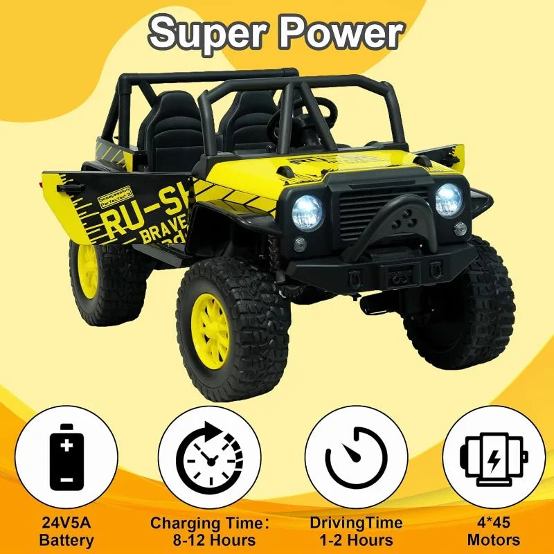 24V 5AH 2 Seater Power Wheels 4WD Kids' Electric Vehicles UTV Ride On Car Spring Absorbers, Wireless Bluetooth (Bright Yellow) AXSSIBLZ