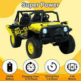 24V 5AH 2 Seater Power Wheels 4WD Kids' Electric Vehicles UTV Ride On Car Spring Absorbers, Wireless Bluetooth (Bright Yellow) AXSSIBLZ