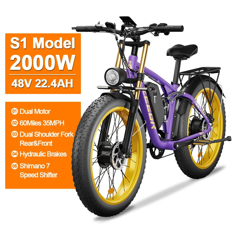 Zgeer F1 PowerMax 48V Electric Fat Tire Bike – Full Suspension, Dual Battery for Snow & Beach Adventures AXSSIBLZ