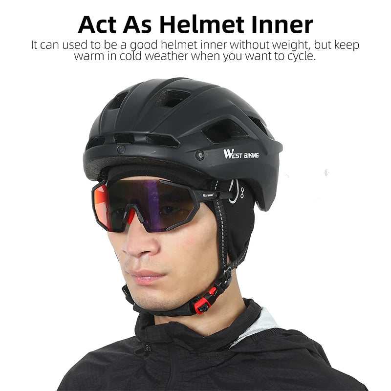 WEST BIKING Winter Fleece Cycling Cap Windproof Thermal Skull Cap Helmet Liner Running Skiing Motocycle Riding Men MTB Bike Hat AXSSIBLZ