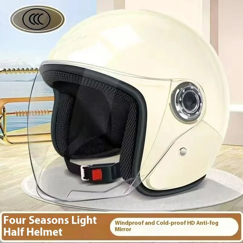 Electric Motorcycle Helmet Motor Car Scooter Bike Men Woman Open Face Half Helmet Anti-UV Safety Hat Bicycle Cap with Goggles AXSSIBLZ