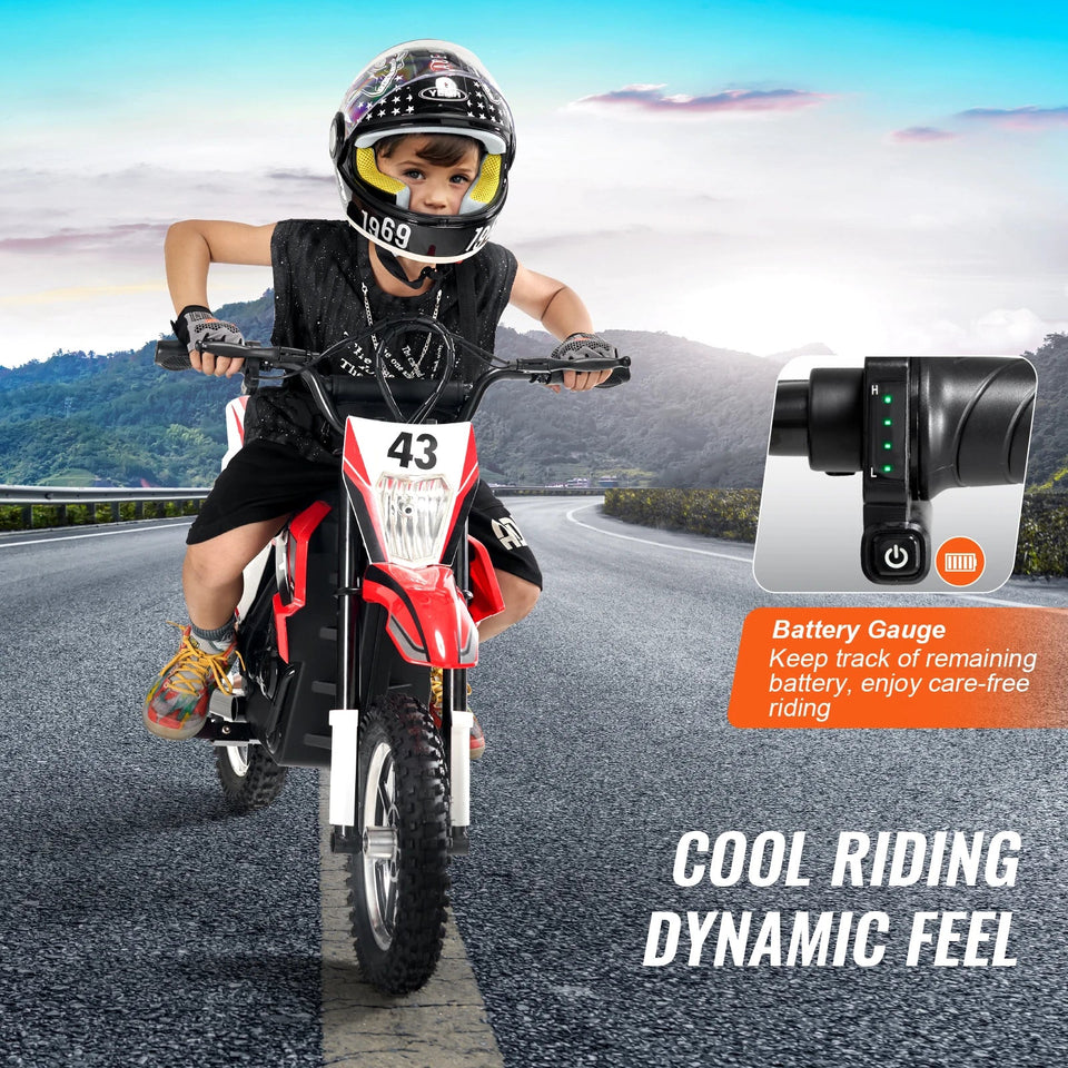 VEVOR 36V Kids Ride On Motorcycle with Speed up to 15.5mph LED Light Battery Gauge Electric Motorcycle Toys for Children Boys AXSSIBLZ