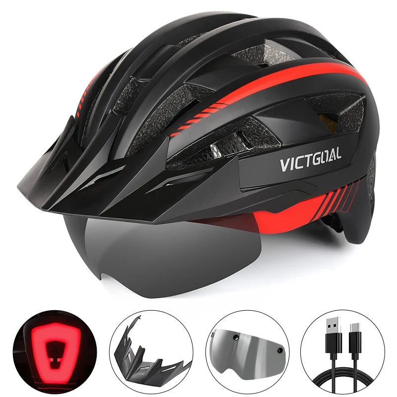 VictoSafe MTB Helmet – Complete Protection with LED, Visor & Goggles for Cyclists AXSSIBLZ