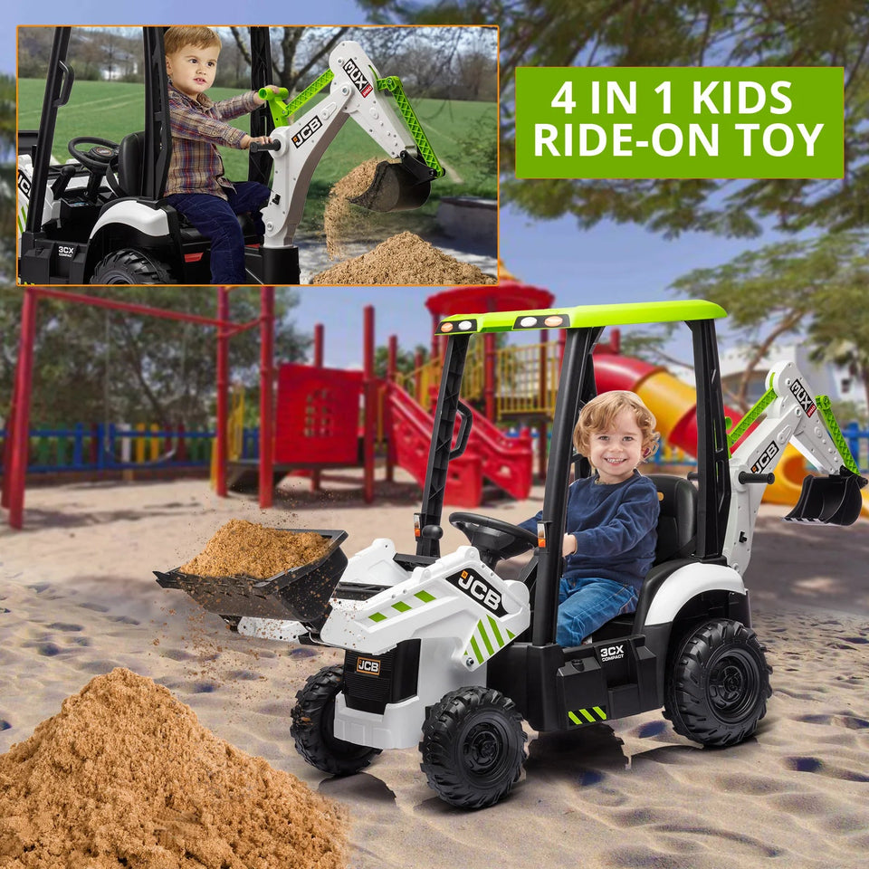 4 in 1 Ride on Excavator & Bulldozer, 12V Kids Electric Vehicle with Remote Control, Front Loader, Digger, Excavator Ride on Car AXSSIBLZ