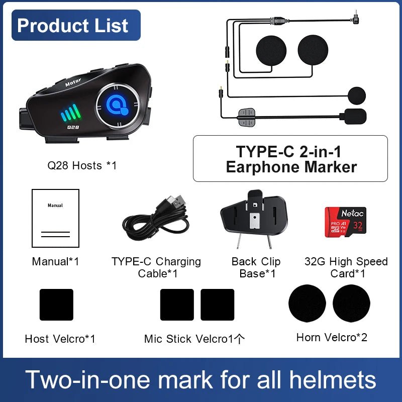 2024 Newest Motorcycle Helmets Bluetooth Headsets 1080P HD Camera Recorder TF Card as gift Waterproof Moto Headphone AXSSIBLZ