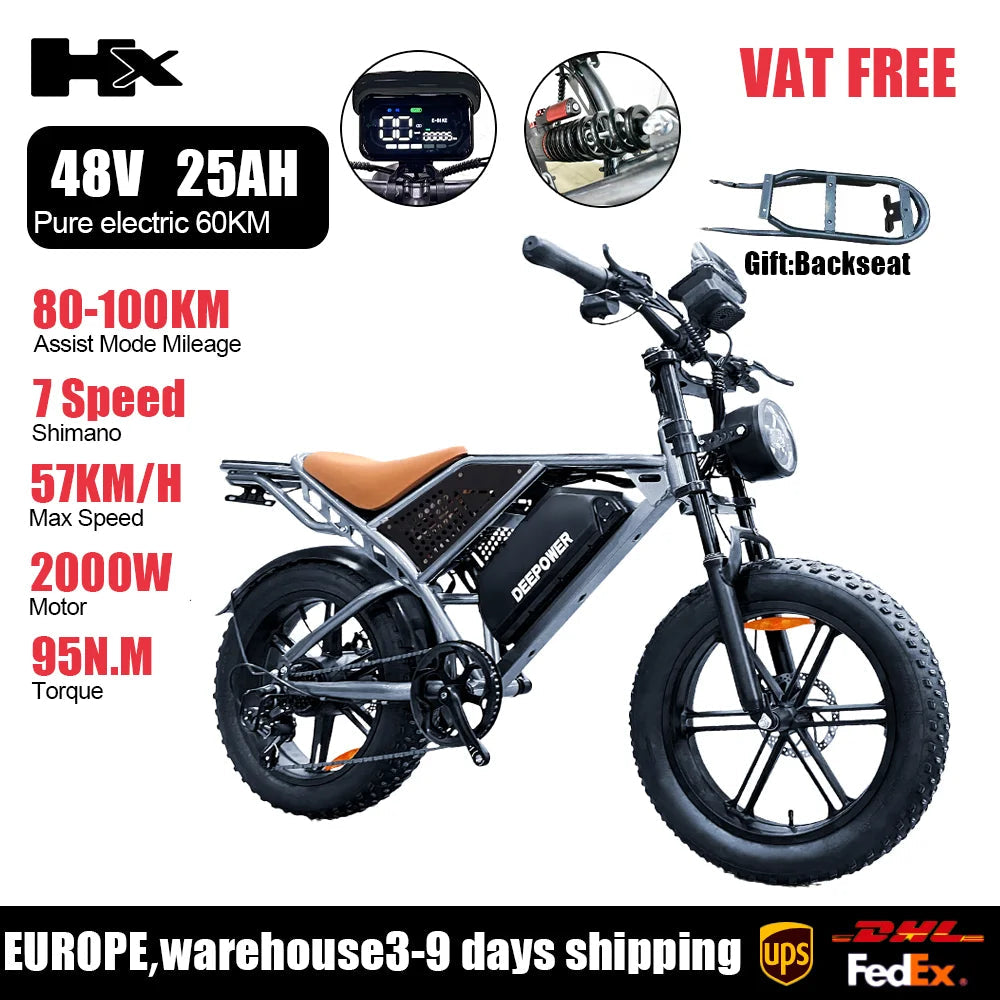 HX Q20PRO Beast 2000W 48V 55AH Electric Fat Tire Mountain Bike for Adults with Powerful Oil Brakes AXSSIBLZ