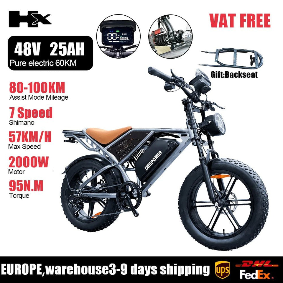HX Q20PRO Beast 2000W 48V 55AH Electric Fat Tire Mountain Bike for Adults with Powerful Oil Brakes AXSSIBLZ