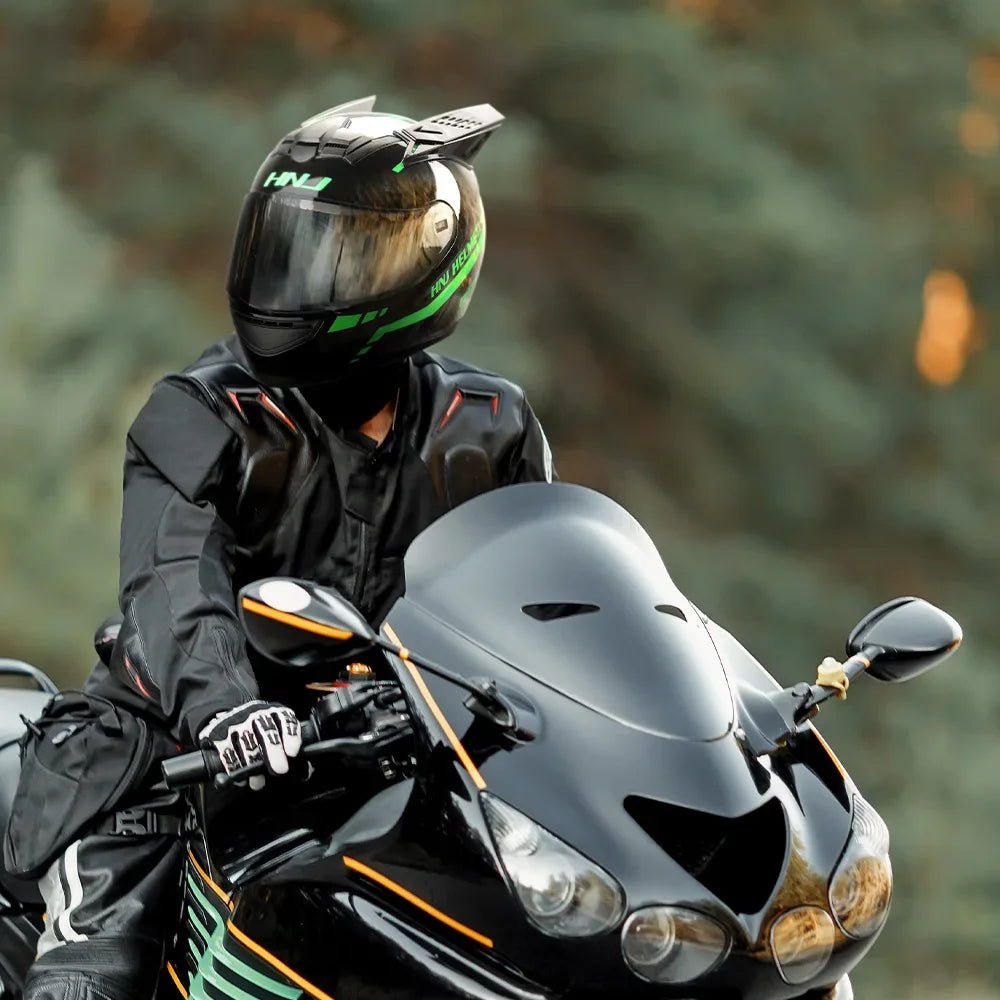 Helmets Motorcycle Personality Horn Motocross Helmet Full Face Motorbike Helmet Breathable Casco Ear Moto Helmets for Men Women AXSSIBLZ