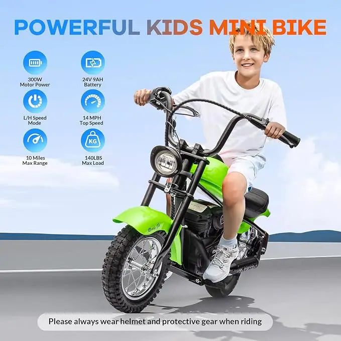Electric Motorcycle for Kids, 24V 250W Kids Electric Dirt Bike Two Speed Max Up to 14MPH & 60 Minutes Continuous with Led Lights AXSSIBLZ