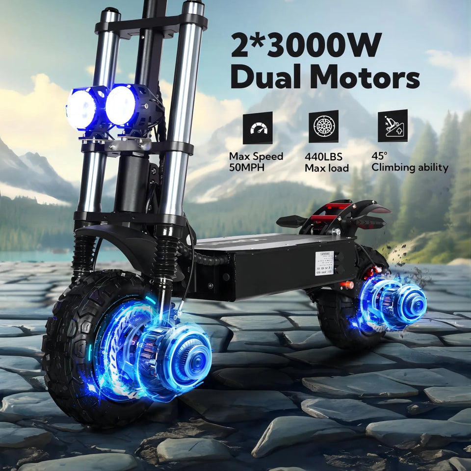 TOURSOR E5B Electric Scooter Adults, 60V 40AH 6000W Dual Power Motor Top Speed Of 50mph Up to 60 Miles on a Full Charge AXSSIBLZ