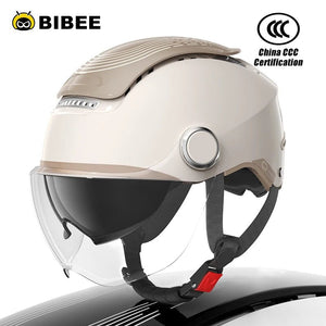 BIBEE Electric Motorcycle Helmet Summer Breathable Electric Bike Open Face Helmet Men Women Dual Lenses Jet Scooter Half Helmets AXSSIBLZ